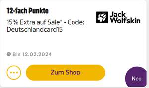 [Jack Wolfskin/Deutschlandcard] 12-fach Punkte 15% Extra auf Sale*