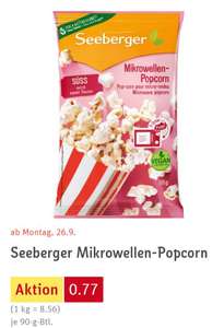 Rewe aktuell: Seeberger Mikrowellenpopcorn süß/salzig , je 90 g Beutel, vegan , ohne Palmöl , Angebot endet am 1.Oktober