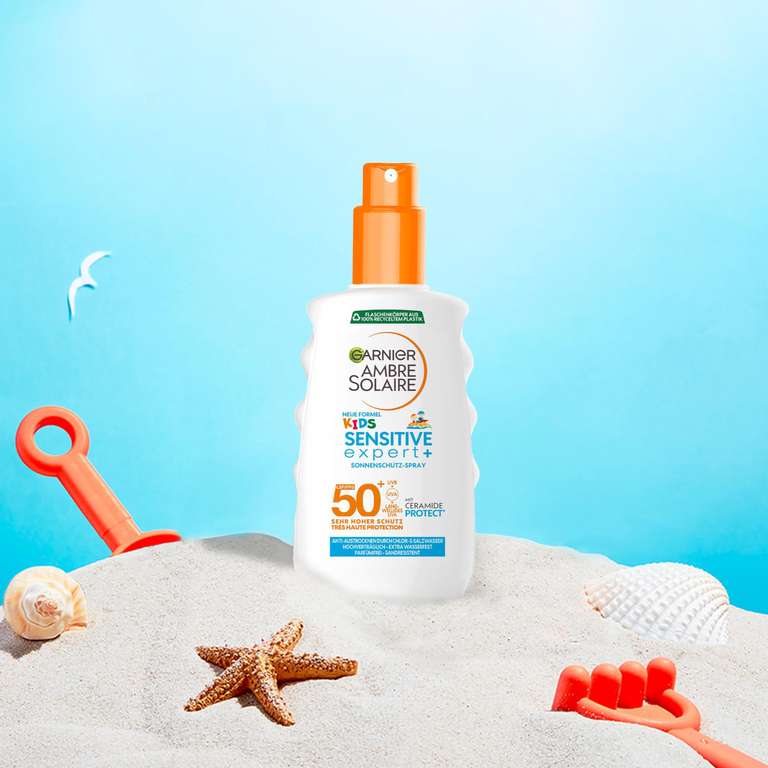 Garnier Sonnencreme LSF 50+ für Kinder, Wasserfest und resistent gegen Sand, Ambre Solaire Kids Sensitive expert+, 150ml [PRIME/Sparabo]