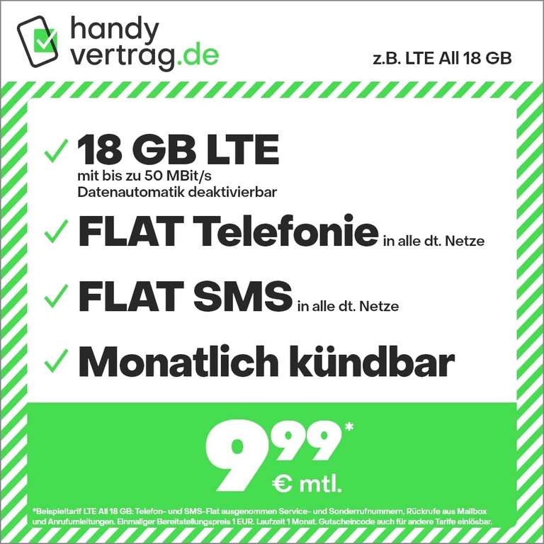 Sim.de/handyvertrag.de| 8 GB LTE+Allnet+SMS-Flat+VoLTE&WLAN Call für 6,99€/ mtl kündbar| 18GB-9,99€ | 7GB-5,99€ | 12GB-7,99€ | 20GB-10,99€
