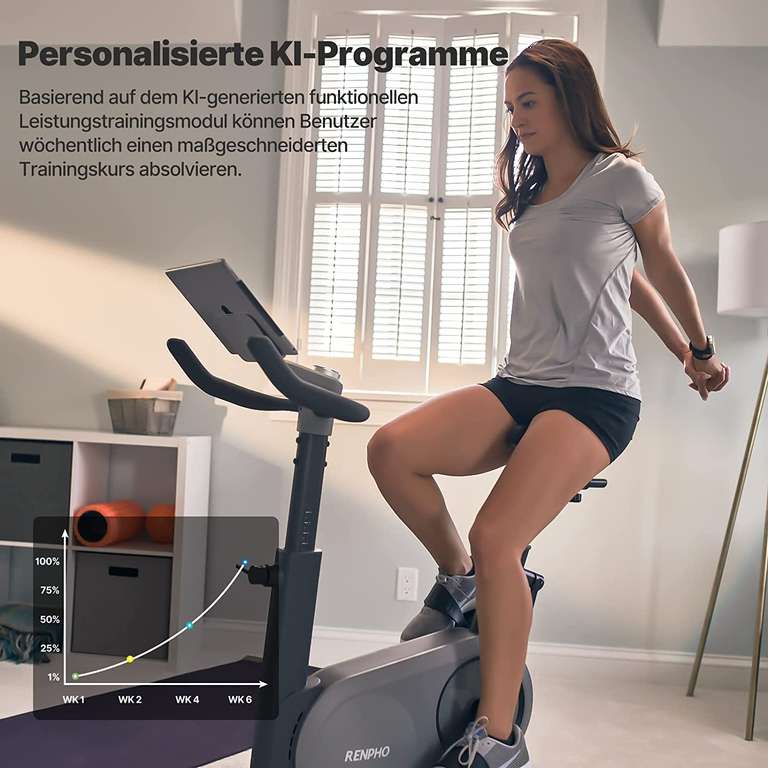 RENPHO KI Smart Heimtrainer Ergometer Indoor-Fahrrad mit Automatischem Widerstand, Stationäres, Bluetooth Kompatibel mit Zwift Peloton
