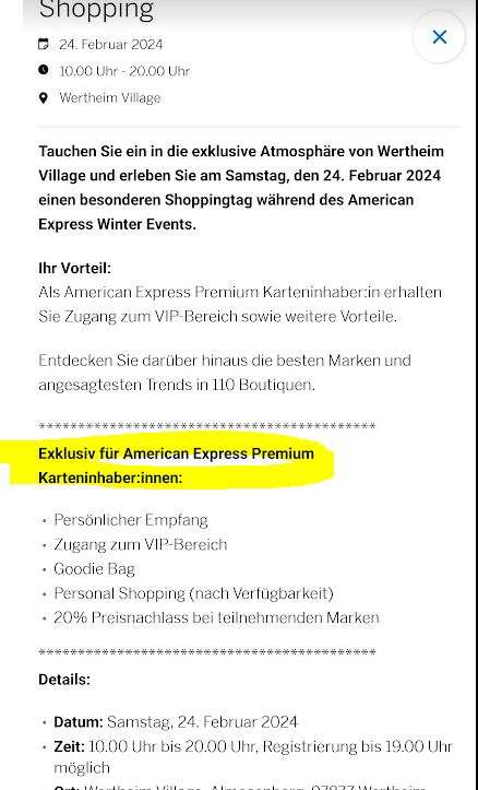 American Express Winter Shopping Event in Wertheim Village - Verfügbar für AMEX Blue, Green, Gold und Platinum Karteninhaber.