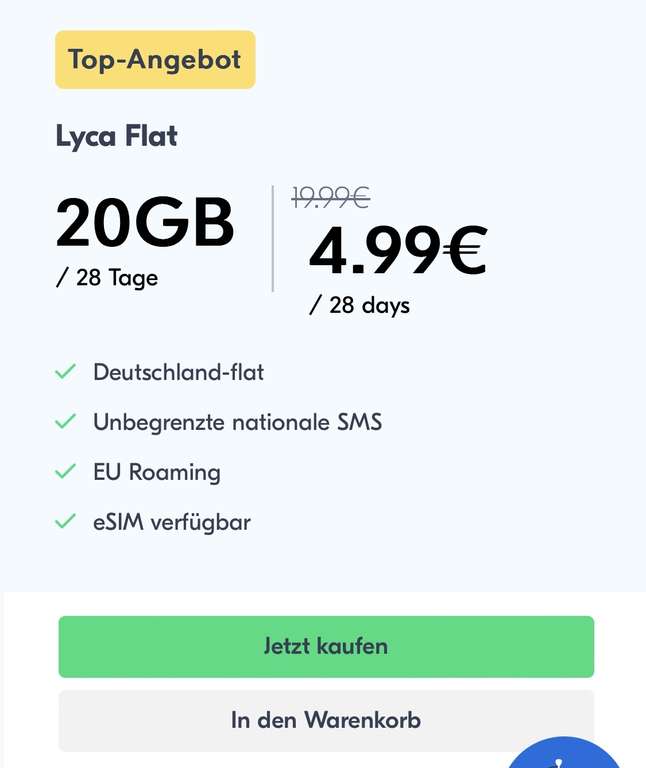 Zwischenparken Prepaid Lycamobile GB Gb Vodafone mydealz Rufnummer Bonus o2 oder Netz | 4,99€-60 20 9,99€