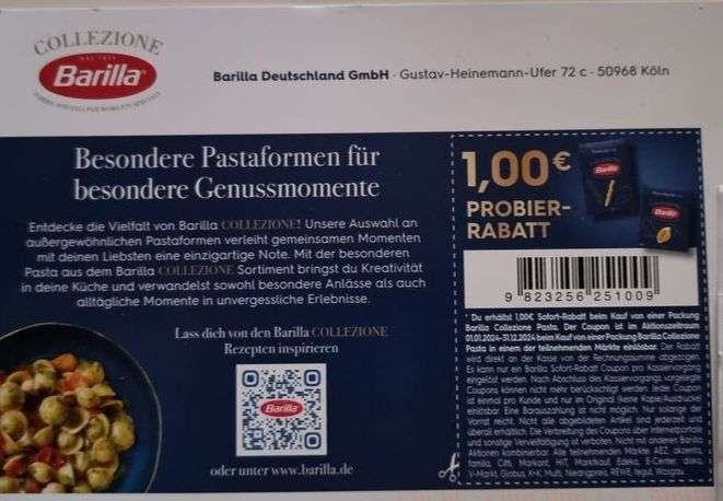 Rewe | Barilla Pasta Collezione 500g verschiedene Sorten für 0,69€ (Angebot + App + Coupon)