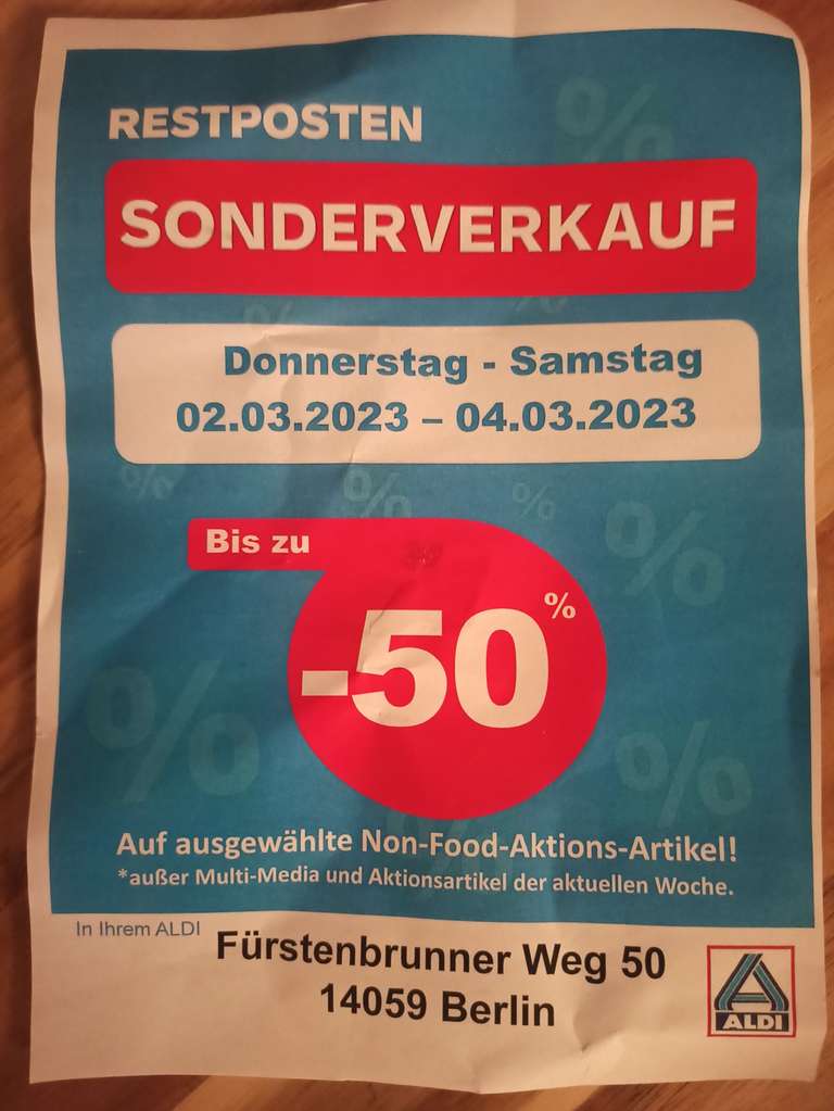 Aldi Berlin Charlottenburg Sonderverkauf -50%