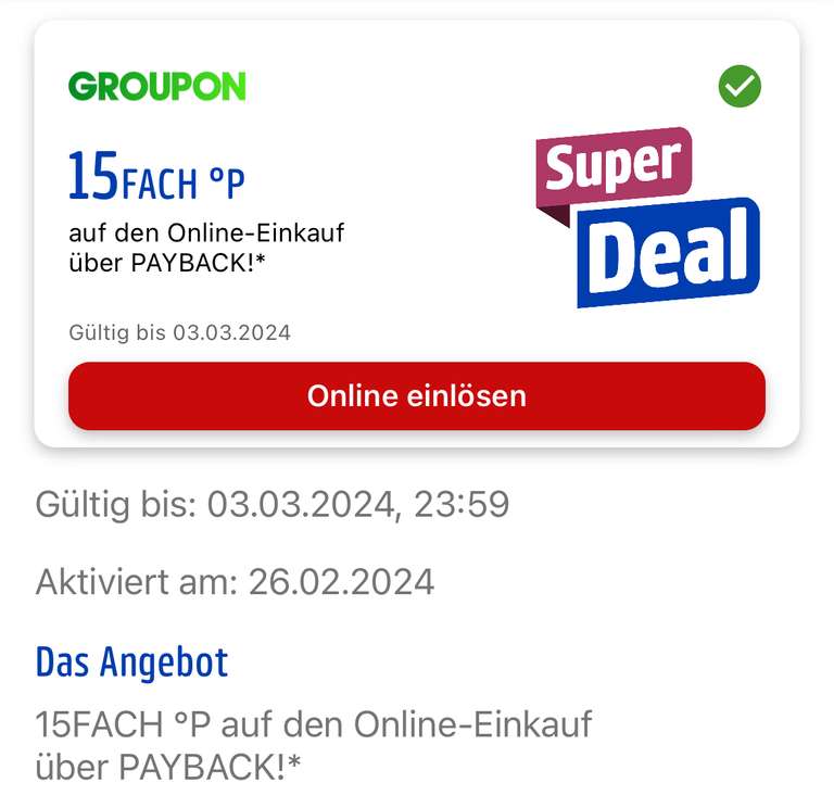 [Payback | Groupon] (Personalisiert?) 15 Fach Punkte bei Groupon