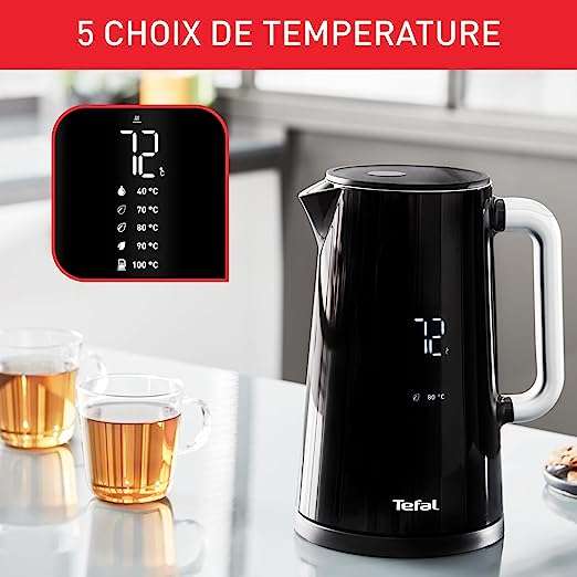 Tefal KO8508 Smart'n Light Elektrischer Wasserkocher | Temperatureinstellung | Tee | Digitalanzeige | 30 Min. Warmhaltefunktion | 1,7 L