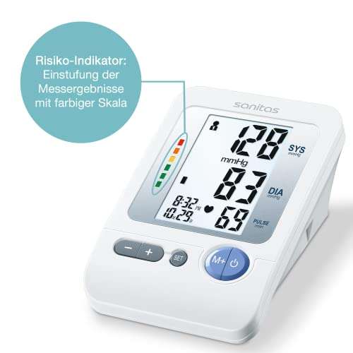 Sanitas SBM 21 Oberarm-Blutdruckmessgerät, vollautomatische Blutdruck- und Pulsmessung am Oberarm mit Arrhythmie-Erkennung (Prime)