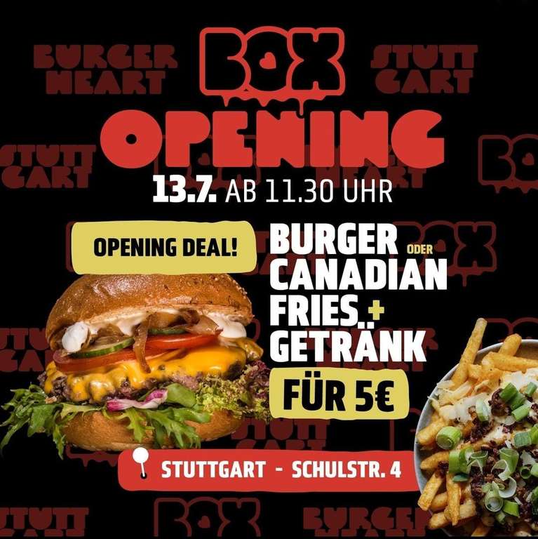 [Stuttgart] BURGERHEART BOX Opening Deal (Burger oder Pommes + Getränk)