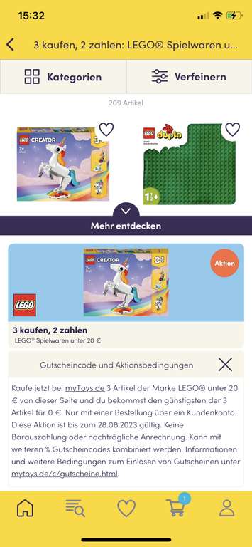 3 für 2 LEGO (+Duplo) bei myToys kombinierbar mit weiteren Rabatten