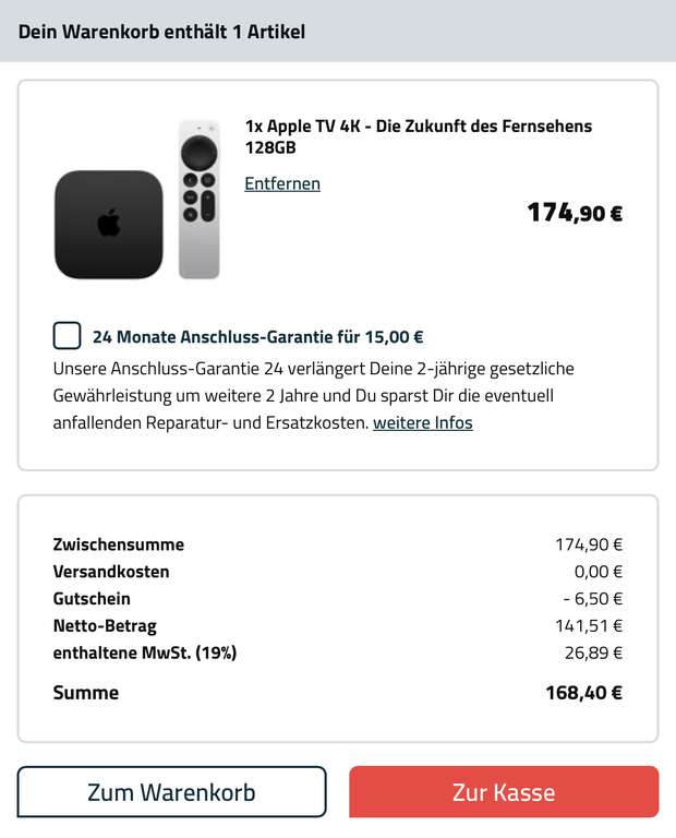 Apple TV 4K 2022 128GB Wifi + Ethernet (mit Digitalo Gutschein)