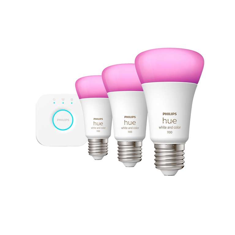 Philips Hue White and Color Ambiance 1100 E27 9W Starter-Kit (RGBW, ZigBee & Bluetooth, 1055lm bei 4000K bzw. 806lm bei 2700K, Ra80)