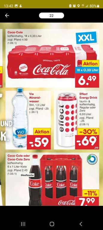 NETTO Markendiscount Coca Cola 0,33 Liter 18er Tray ( 36ct/ Dose), 29 Cent möglich