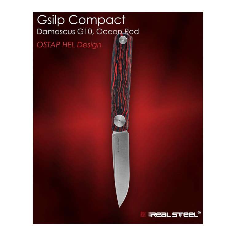 Real Steel Gslip Compact Taschenmesser G10 Damascus Ocean Red Slipjoint