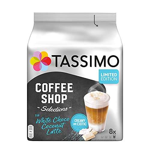 [Prime] 2 Sorten Tassimo Kapseln im Angebot, z.B. Coffee Shop Selections, Typ White Choco Coconut Latte (40% Rabatt mit Coupon)