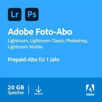 (NBB/Amazon) Adobe Creative Cloud Foto-Abo mit Photoshop & Lightroom Prepaid-Abo für 1 Jahr (digitaler Code)