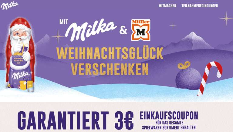 [Müller] Für 5 € Milka Produkte kaufen & garantiert einen 3 € Coupon für das Müller Spielwarensortiment erhalten + Ravensburger Gewinnchance