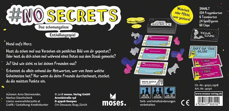 no secrets - Das schonungslose Enthüllungsspiel | Partyspiel für 3 - 6 Personen ab 14 Jahren | ca. 20 Min. | BGG: 6.7