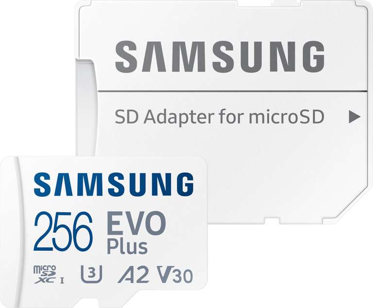 Samsung EVO Plus 2021 R130 microSDXC 256GB Kit, UHS-I U3, A2, Class 10 für 25,19€ | 512GB - 54,89€