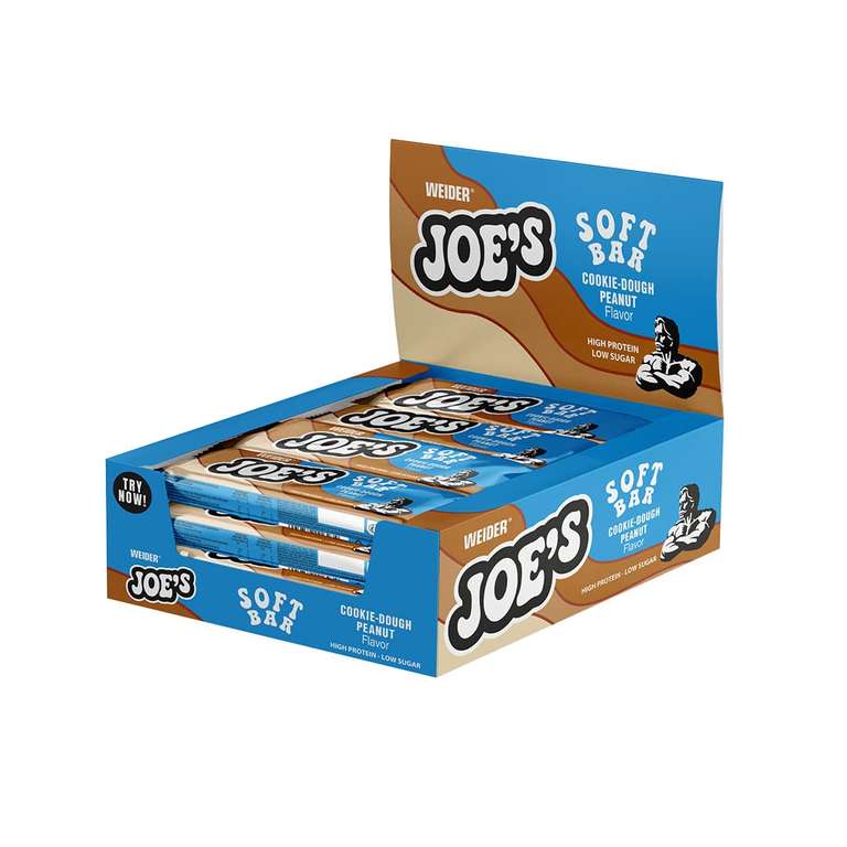 12x 50g WEIDER Joe's Soft Bar - Cookie-Dough Peanut Proteinriegel | MHD 14.08. | 28% Protein | 1,09€ / Riegel, ab 7 Packungen: ~0,67€)