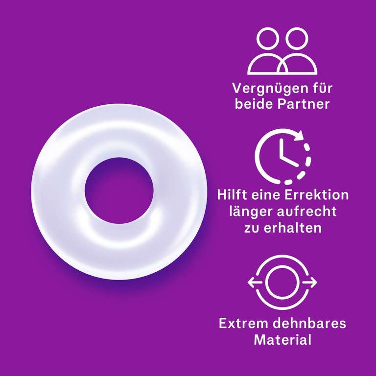 Durex Pleasure Ring - Dehnbarer Penisring aus angenehm weichem Silikon- Erotik Spielzeug für längeres und härteres Vergnügen [PRIME/Sparabo]