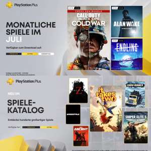 [PlayStation Plus Essential Juli] CoD BO CW | Alan Wake Remastered | Endling Extinction is Forever | PS+ Extra u. Premium u.a. It takes Two