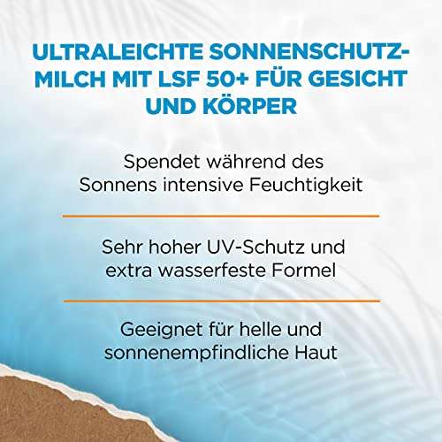 Garnier Sonnenschutzmilch Ambre Solaire Sensitive expert+ LSF 50+, für helle und empfindliche Haut, 175ml [Prime Spar-Abo]