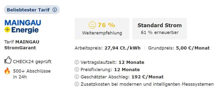 [CHECK24 / Maingau Energie] Endlich günstiger Strom im Norden! Interessant bei Hochkonsum - z.B. Pinneberg 27,94 Ct./kWh