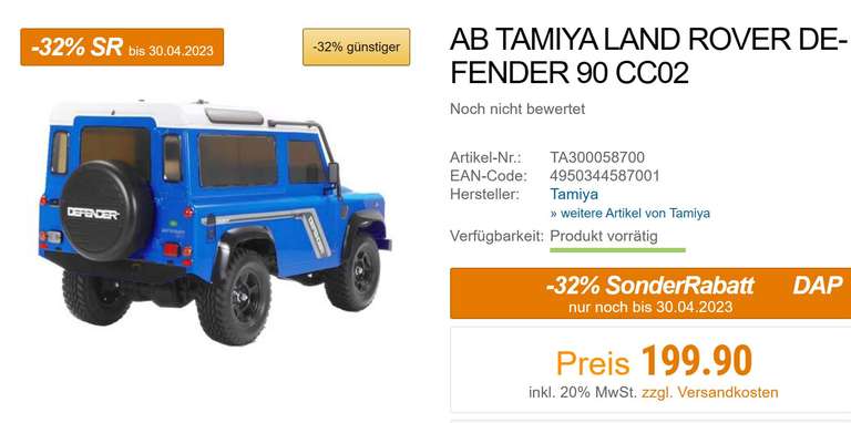 Tamiya CC02 Landrover Defender 90 1/10 Bausatz (RC-Auto)