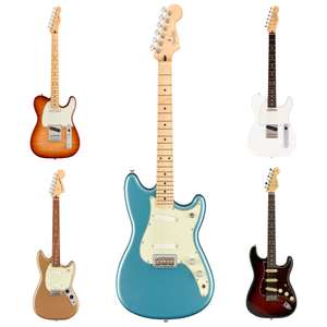 Fender E-Gitarren Sammeldeal (6), z.B. Fender Player Offset Mustang PF E-Gitarre, Farbe Firemist Gold für 525€ [Bax-Shop]