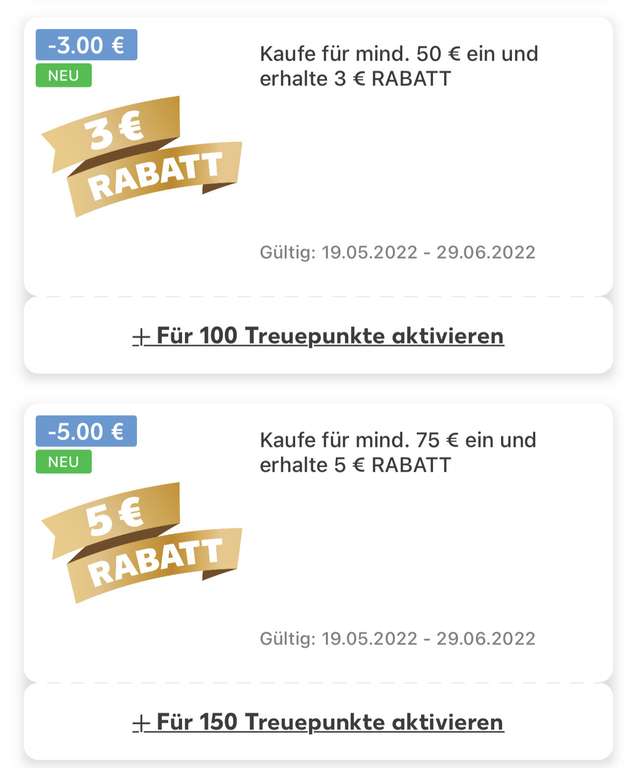 Kaufland Card, neuer Coupon (Punkte tauschen) 3€ ab 50€ / 5€ ab 75€