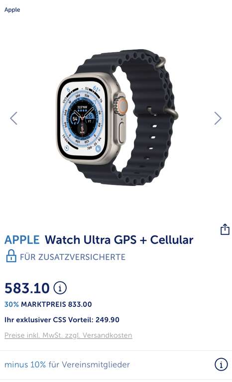 [Lokal Grenzgänger Schweiz] Aktuelle Apple Watch Modelle bis 40% reduziert für Versicherte der CSS Krankenversicherung
