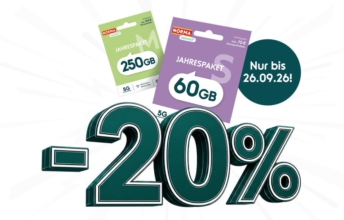 Telekom Prepaid Norma Connect Jahrestarife Einmalkauf 20 Prozent günstiger
