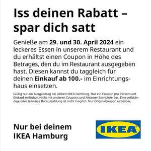 IKEA Hamburg: Iss deinen Rabatt (29.04. & 30.04.2024) Coupon ab 100 € einlösbar