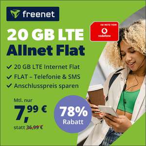 [Vodafone-Netz] 20GB Tarif von freenet für mtl. 7,99€ mit 50 Mbit/s + VoLTE, WLAN Call, Allnet- & SMS-Flat & eSIM | Startdatum bis 30.06.