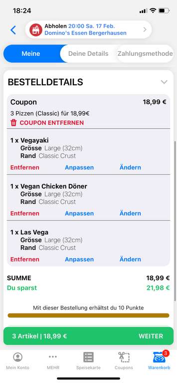[Domino‘s App-Couponfehler] 3x Pizza large für 18,99€ bei Abholung