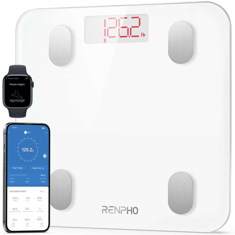 (Prime) RENPHO Personenwaage Digital Testsieger 2024, Bluetooth Körperfettwaage mit Hochpräzisions-Sensoren, Smart