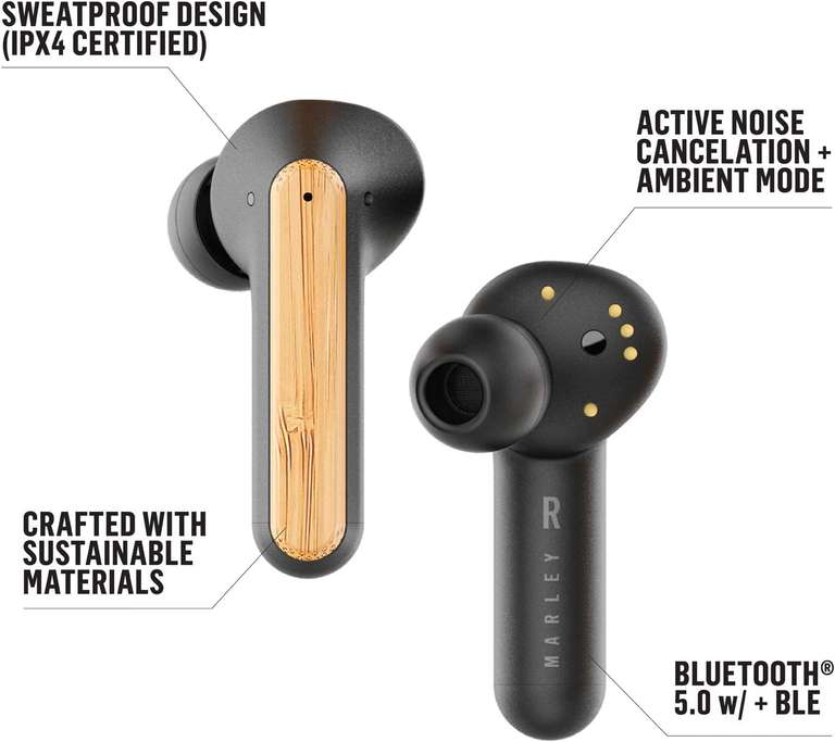 The House of Marley Redemption ANC TWS In-Ears (Bluetooth 5.0, AAC, aptX, 5/7h Akku, USB-C, Umgebungsmodus, Touch-Bedienung, IPX4)