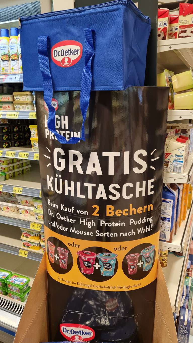[Supermärkte] Gratis Kühltasche beim Kauf von 2 Packungen Dr. Oetker High Protein Pudding und/oder Mousse Sorten nach Wahl