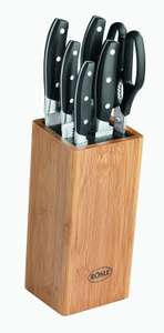 Rösle Messerblock Cuisine Bambus 7 tlg. | Universalmesser, Gemüsemesser, Fleischmesser, Kochmesser, Brotmesser + Haushaltsschere