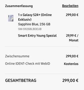 [Samsung Store] Galaxy S24+ PLUS 256GB / Vodafone Smart Entry 5G 20GB (25GB young) / [CB/Unidays, ohne +20€]
