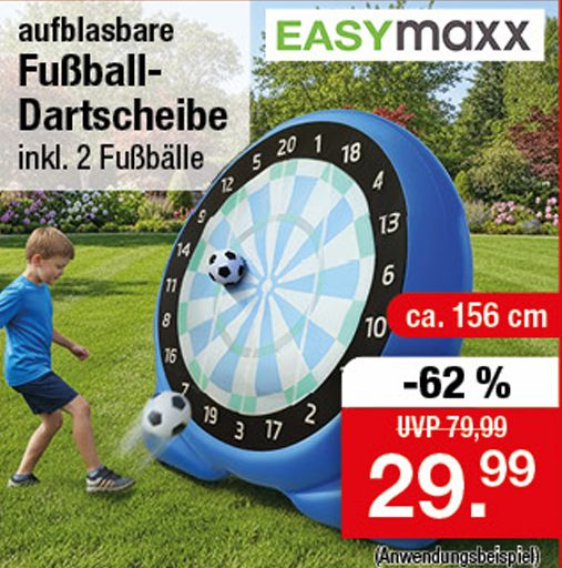 [Zimmermann ab 15.06] EASYmaxx Fussball Dart|Aufblasbar Outdoor Komplett-Set mit 2 Bällen |Spielfläche 107cm für 29,99€