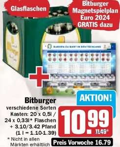 [Globus und Hit] 1 Kasten Bitburger mit EM Magnetspielplan
