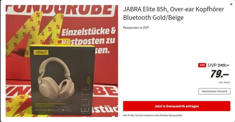 [Fundgrube] JABRA Elite 85h, Over-ear Kopfhörer Bluetooth Gold/Beige