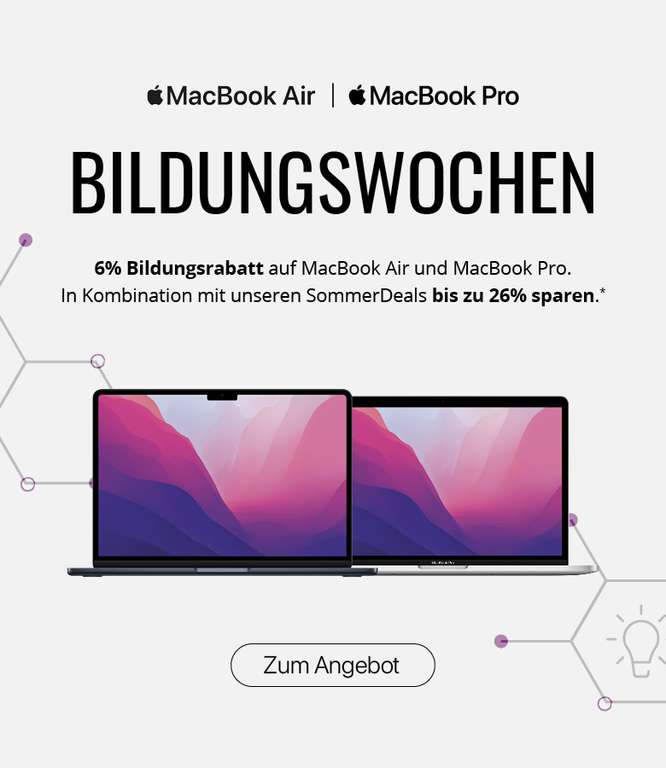 Bildungswochen bei MacTrade - Apple Produkte für Studenten, Lehrer und Schüler reduziert - z.B. MacBook Air M1