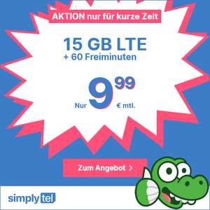 15GB LTE simplytel Tarif für mtl. 9,99€ mit 60 Freiminuten & VoLTE & WLAN Call (mtl. kündbar, Telefonica-Netz)