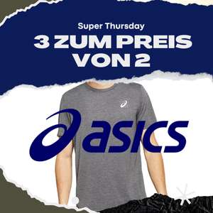 [ASICS Outlet] Super Thursday: 3 zum Preis von 2 | Schuhe und Bekleidung, VSK-frei mit OneAsics, z.B. 3 T-Shirts für je 10,20€ mit NL-Rabatt