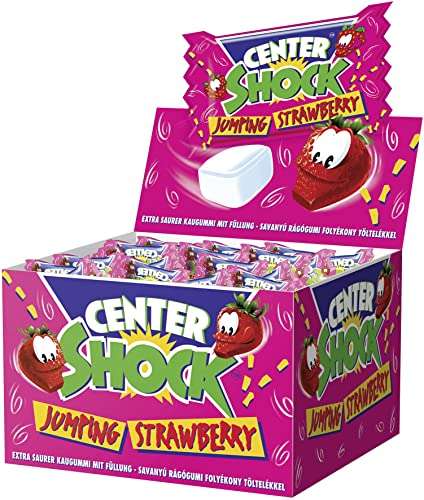 [PRIME/Sparabo] Center Shock Jumping Strawberry, Box mit 100 Kaugummis, extra-sauer mit Erdbeer-Geschmack,, 400g