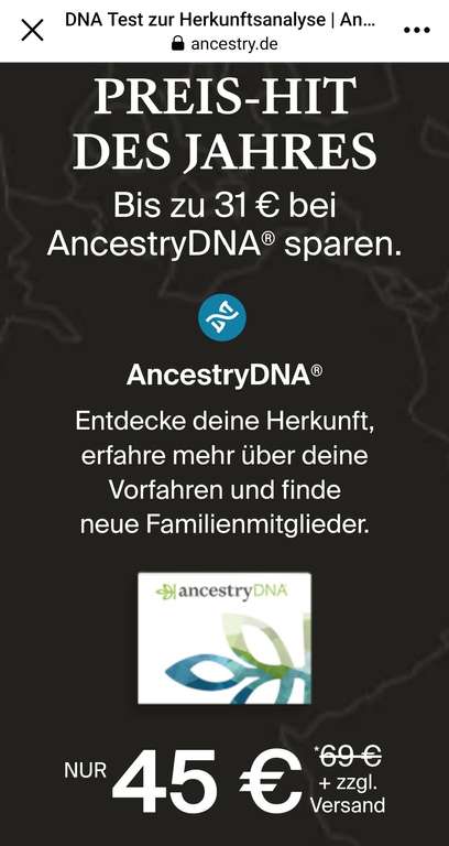 Ancestry DNA Test für 45€ plus Versandkosten