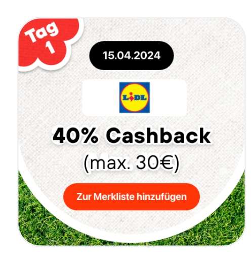 Lidl Online Shop 40% Cashback über Shopback, maximal 30€ Rabatt